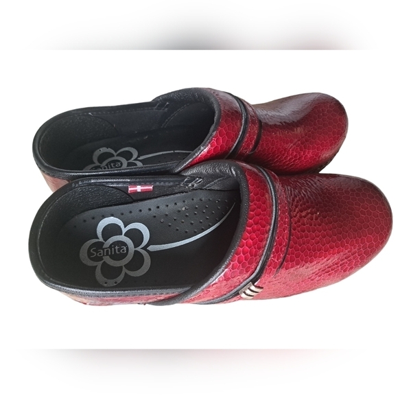 SANITA ORIGINAL DANISH CLOG red mock croc glossy SLIP ON Shoes ladies 37 -6.5 - Picture 8 of 8